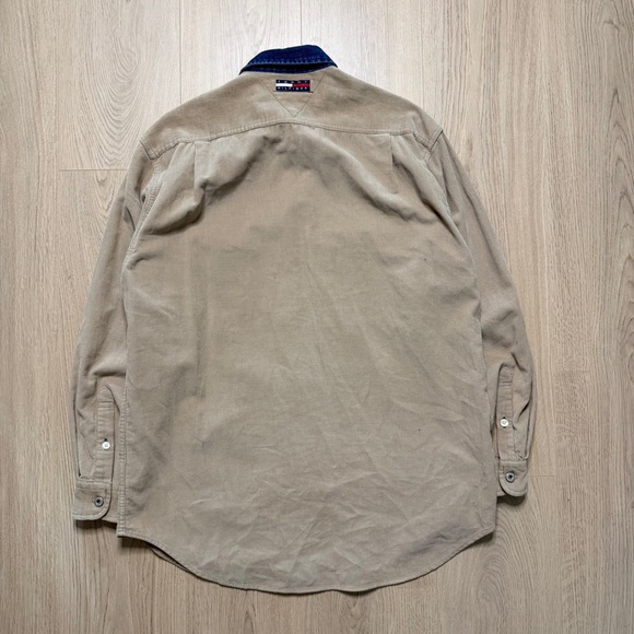 Vintage Tommy Hilfiger Corduroy Denim Collar Buttonup Shirt Mens Small Tan - Picture 2 of 11